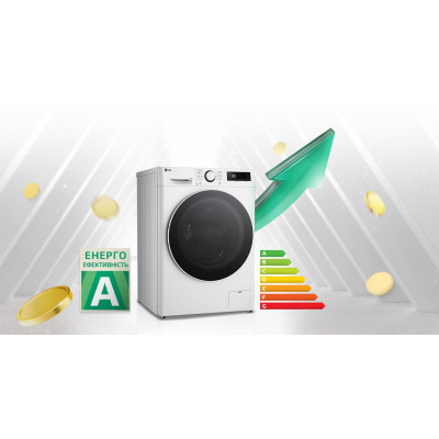 LG Пральна машина фронтальна, 9кг, 1200, A, 48см, дисплей, пара, інвертор, білий