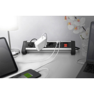 Digitus Блок розеток Office, 4xSchuko 16A, 2xUSB 2A, вимикач, 1.5м, вилка Schuko