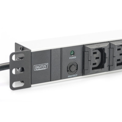 Digitus Блок розеток 1U, 10xC13, 10A, 250V, запобіжник, вилка C14