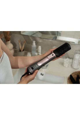 ARDESTO Фен-щітка Brush Pink Touch, 1200Вт, 2 швидкості, 2 темп. режими, LED-дисплей, функція іонізації , 4 насадки, сірий+ рожевий