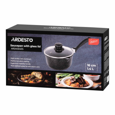 ARDESTO Ківш зі скляною кришкою Gemini Anzio, 1.2л, алюміній, чорний