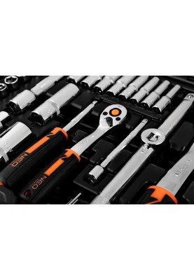 Neo Tools Набір інструментів, Набір торцевих головок, 110шт, 1/2", 1/4", CrV, кейс