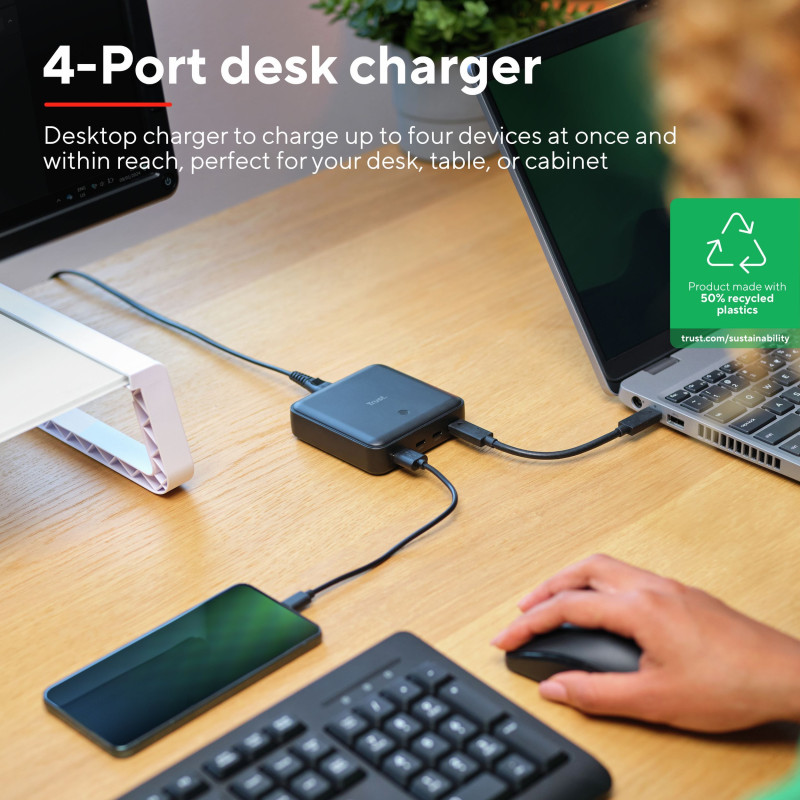 Trust Зарядний пристрій мережевий Maxo 100Вт, 3xUSB-C/USB-A ,PD, чорний