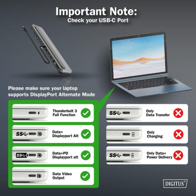 Digitus Док-станція USB-C > 2xHDMI/1xDP/3xUSB-A/USB-C/RJ54/PD/Audio