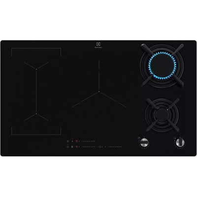 Electrolux Варильна поверхня комбінована (2 газ + 3 інд), 90см, розширена зона, чугун, чорний