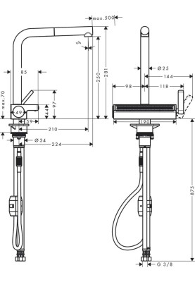 Hansgrohe Змішувач для кухні Aquno Select M81, довж.виливу - 210мм, поворотний, витяжний, 1 важіль, чорний матовий
