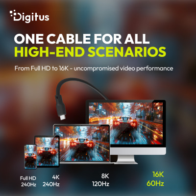 Digitus Кабель DIGITUS USB-C > USB-C заряджання/синхронізації, USB4 2.0, 80G, 240W, 16K, силіконовий, 0.5м, чорний