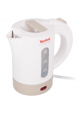 Tefal Електрочайник Travel-o-city 0.5л, Strix, пластик, в комплекті 2 склянки + 2 ложки, біло-бежевий