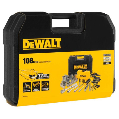 DeWALT Набір головок, біт, шестигранних ключів, 1/4", 3/8", кейс, 108шт