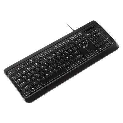 2E Клавіатура мембранна KS120 104key, USB-A, EN/UK, White LED, чорний