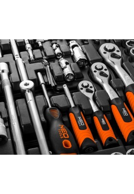 Neo Tools Набір інструменту, 216 од., 1/2", 3/8", 1/4", торцеві головки, ключі, кейс