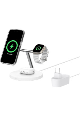 Belkin Зарядне пристрій бездротовий 3в1 Magnetic Pad Qi2 15Вт, білий