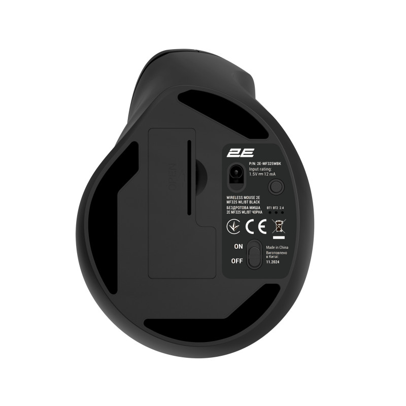 2E Миша MF325 Silent, WL/BT, вертикальна, чорний