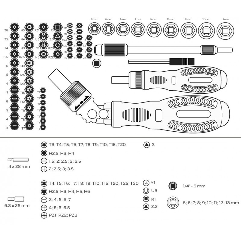 Neo Tools Набір біт з бітотримачем, 1/4", 69шт, 55 біт, 9 торцевих головок