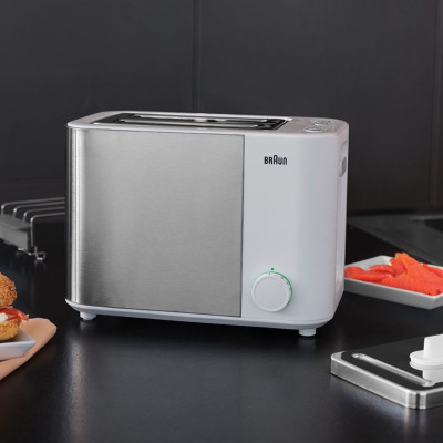 Braun Тостер IDCollection 1000Вт, пластик+метал, підігрів, підсвітка кнопок, білий+нерж