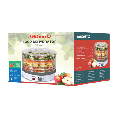 ARDESTO Сушарка для продуктів FDB-5320, 245Вт, піддонів -5x3см, діаметр-32см, макс-70°С, рег.темп, пластик , білий ARDESTO Сушарка для продуктів FDB-5320, 245Вт, піддонів -5x3см, діаметр-32см, макс-70°С, рег.темп, пластик , білий