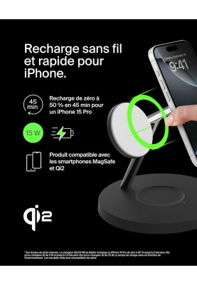 Belkin Зарядне пристрій бездротовий 3в1 Magnetic Pad Qi2 15Вт, чорний