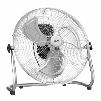 2E Вентилятор підлоговий професійний, 45см, 100Вт, кнопки, двигун мідь 100%, срібний