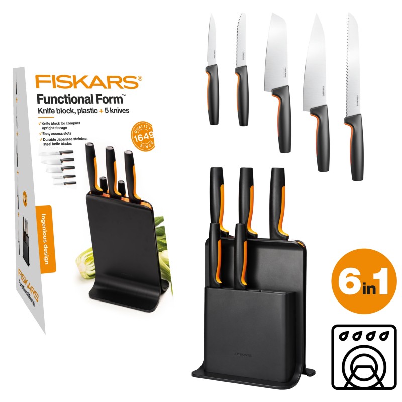 Fiskars Набір ножів Functional Form з пластиковою підставкою, 5 шт