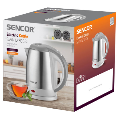 Sencor Електрочайник 1.2л, Strix, нержавіюча сталь, біло-сірий