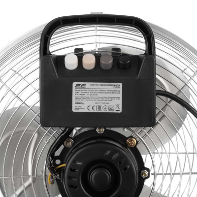 2E Вентилятор підлоговий професійний, 30см, 60Вт, кнопки, двигун мідь 100%, срібний