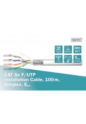 Digitus Кабель CAT 5e F-UTP, 100m, AWG 24/1, PVC, сірий