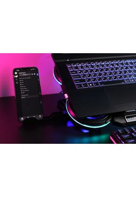 2E Gaming Підставка для ноутбука CPG-008, до 15.6", 2xUSB-A, LCD/phone holder/semiconductor cooling pad, RGB, чорний