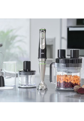 Braun Блендер заглибний MultiQuick 9, 1200Вт, чаша-600мл, винчик, міні-подріб.,терка, ніж для льоду, чорно-срібний