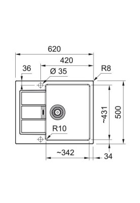 Franke Мийка кухонна Sirius 2 тектонайт, прямокут., з крилом, 620х500х200мм, чаша - 1, врізна, бежевий