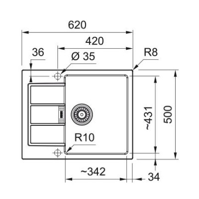 Franke Мийка кухонная Sirius 2 тектонайт, прямокут., з крилом, 620х500х200мм, чаша - 1, врізна, бежевий