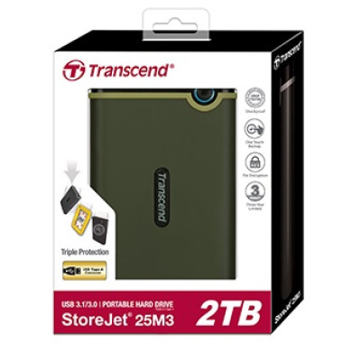 Transcend Портативний жорсткий диск 2TB USB 3.1 StoreJet 25M3 Зелений