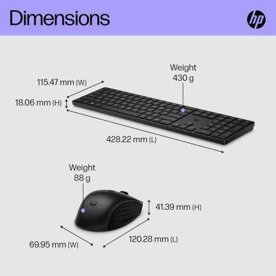 HP Комплект клавіатура та миша НР 650, WL, EN/UK, чорний