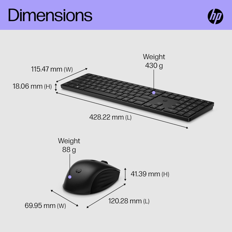 HP Комплект клавіатура та миша НР 650, WL, EN/UK, чорний