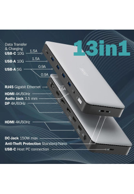 Digitus Док-станція USB-C > 3xHDMI/2xDP/4xUSB-A/USB-C/RJ45/DC/Audio