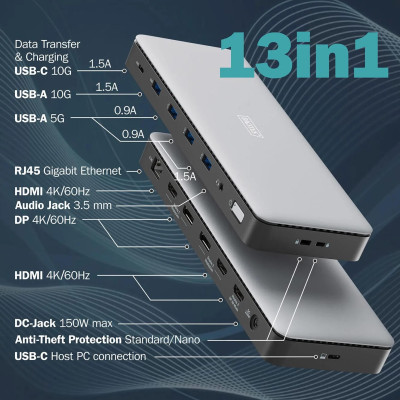 Digitus Док-станція USB-C > 3xHDMI/2xDP/4xUSB-A/USB-C/RJ45/DC/Audio