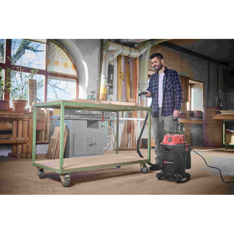Einhell Пилосос професійний 1930 А, 1500 Вт, пластик 30 л, 190 мбар, шланг 2.5 м, кабель 3 м, розетка 2 кВт, 4.7 кг