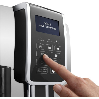 Delonghi Кавомашина, 1.8л, зерно+мелена, автомат.капуч, авторецептів -10, підігрів чашок, кофемолка, чорно-срібний
