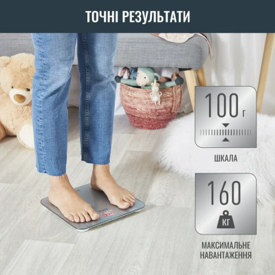 Tefal Ваги підлогові Goodvibes Life, 160кг, Bluetooth, AAAx3 в комплекті, скло, сірий