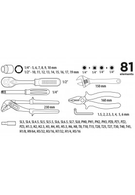 Top Tools Набір інструментів, 1/2", 1/4", 81шт, універсальний