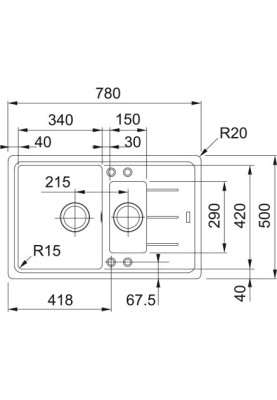 Franke Мийка кухонная Basis, фраграніт, прямокутник, з крилом, 780х500х200мм, чаша - 1,5, врізна, BFG 651-78, чорний матовий