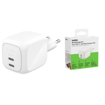 Belkin Зарядний пристрій мережевий Belkin 67Вт 2хUSB-С GAN PD PPS, білий
