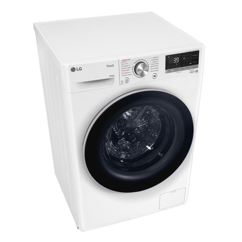 LG Прально-сушильна машина фронтальна, 9(6)кг, 1400, А, 56см, дисплей, пара, інвертор, білий