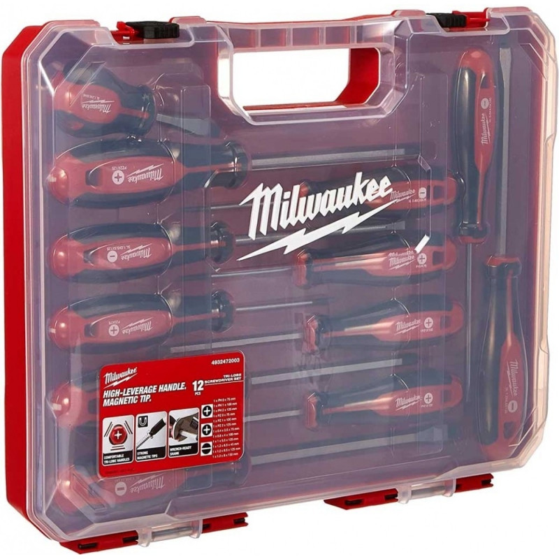 Milwaukee Викрутки набір 12шт, магнітні, SL,PH,PZ, кейс