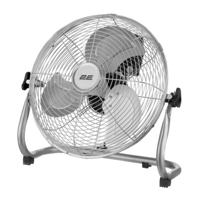 2E Вентилятор підлоговий професійний, 30см, 60Вт, кнопки, двигун мідь 100%, срібний