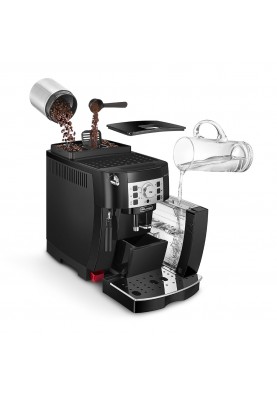 Delonghi Кавомашина, 1.8л, зерно+мелена, авторецептів -6, підігрів чашок, кофемолка, подача гар. води, чорний