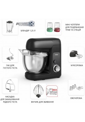 Tefal Кухонная машина Bake Partner 1100Вт, чаша-метал, корпус-пластик, насадок-8, чорний