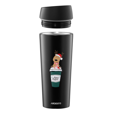ARDESTO Термокухоль Coffee Time Reindeer 450мл, нержавіюча сталь, чорний