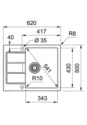 Franke Мийка кухонна Sirius, тектонайт, прямокутник, з крилом, 620х500х200мм, чаша - 1, накладна, SD2 611-62, чорний