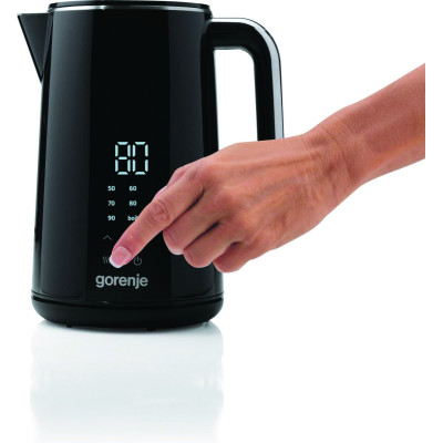 Gorenje Електрочайник, 1.7л, підвійні стінки, LED дисплей, Strix контроль, чорний
