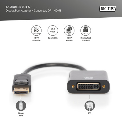 Digitus Адаптер DP 1.1 - DVI Full HD, M/F, 0.15м